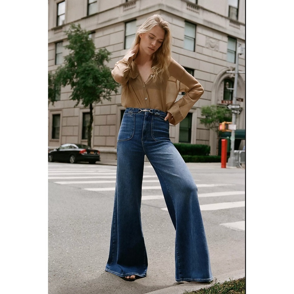 Pilcro Wide-Leg Flare Jeans in Blue - Picture 2 of 9